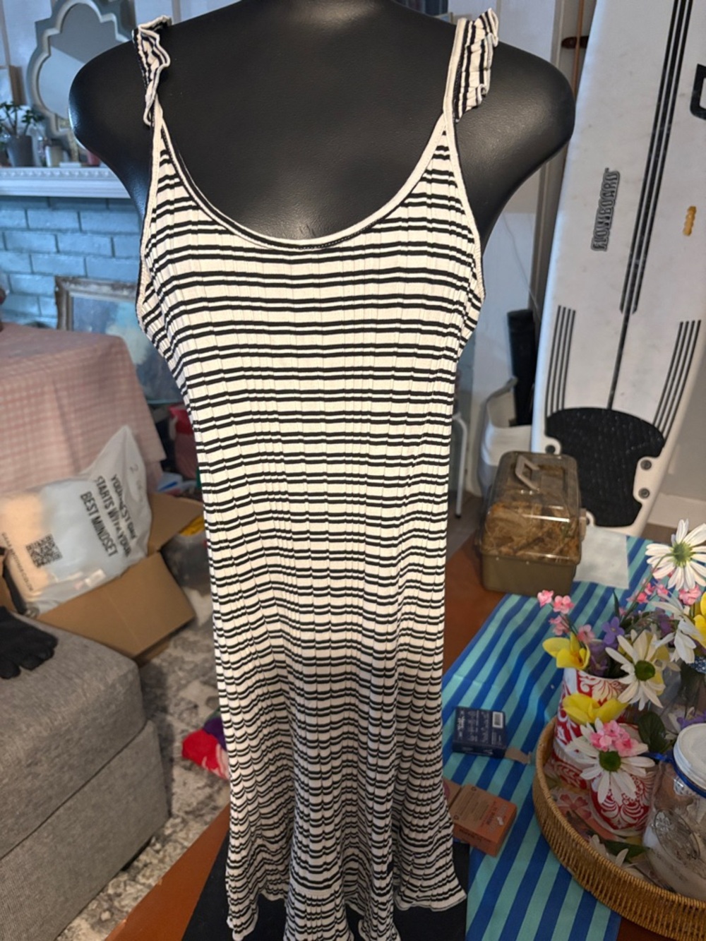 Hurley Black and White Striped Sleeveless Maxi Dress